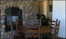 photo of dining area and fireplace