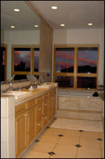 photo of master bathroom and sunset